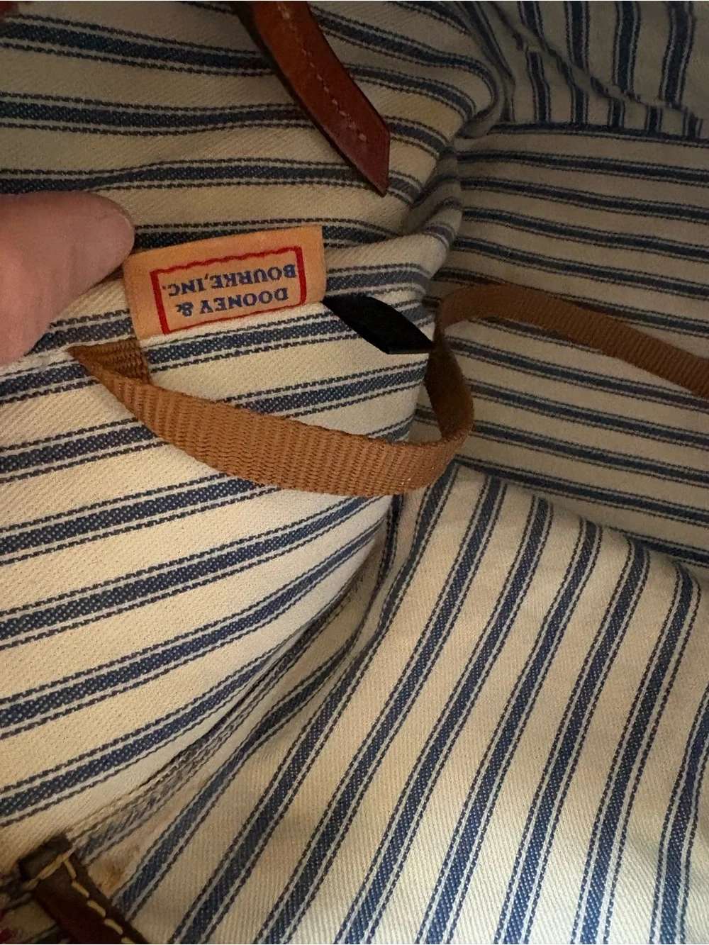 Dooney & Bourke Lexington Navy Coated Canvas Shopper Tote British Tan Leather